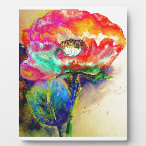 Colorful retro Abstract Poppy watercolor  Plaque