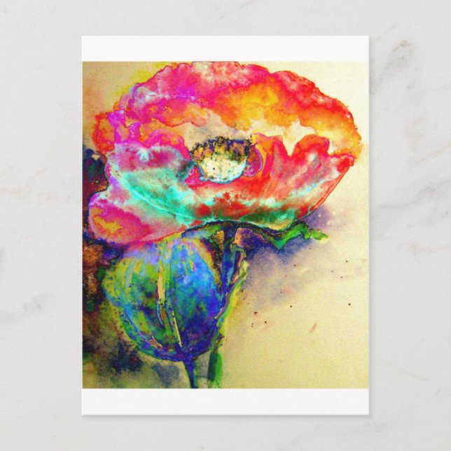 Colorful retro Abstract Poppy watercolor  Postcard (Front)