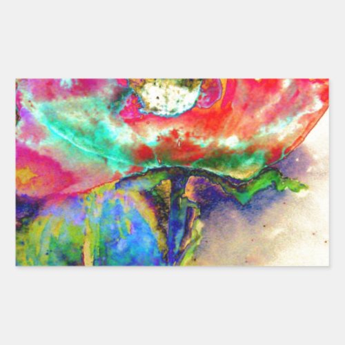 Colorful retro Abstract Poppy watercolor  Rectangular Sticker