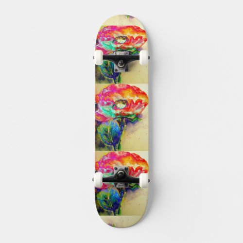 Colorful retro Abstract Poppy watercolor  Skateboard Deck