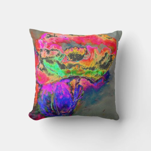 Colorful retro Abstract Poppy watercolor  Throw Pillow