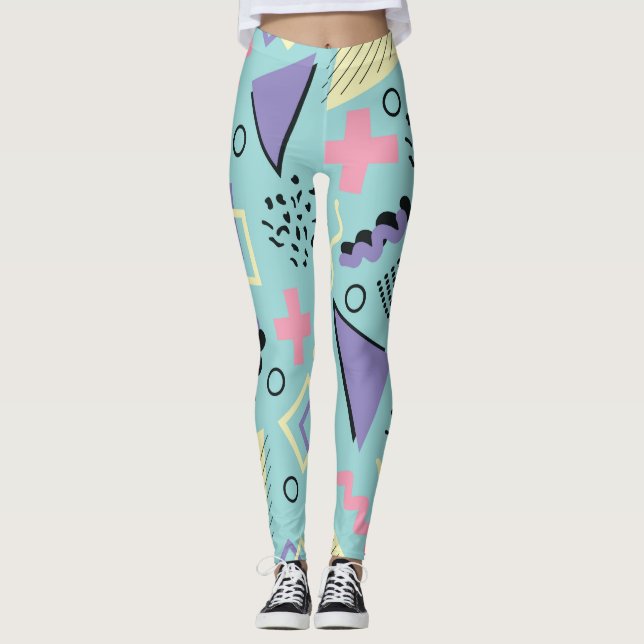 Colorful Retro Abstract Shapes Leggings (Front)
