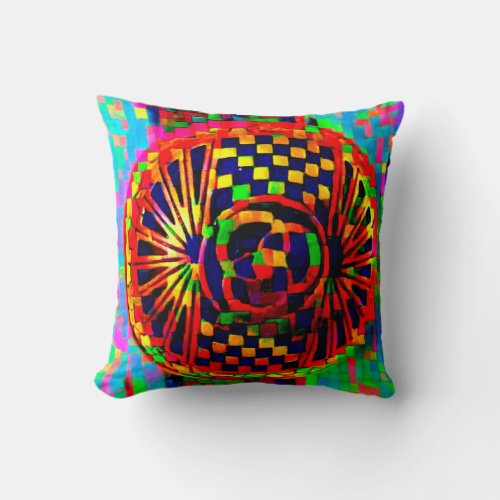 Colorful Retro Abstract Throw Pillow