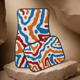 Colorful Retro Abstract Waves Car Floor Mat