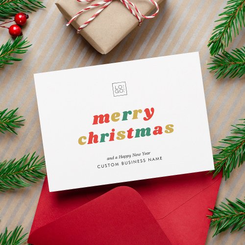 Colorful Retro Add Company Logo Branded Christmas  Holiday Card