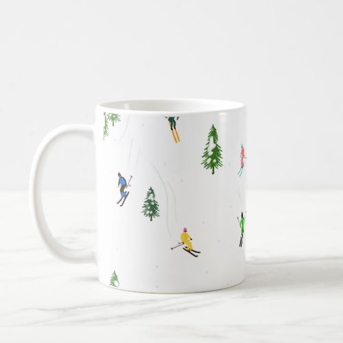 Colorful Retro Alpine Skiers Illustration Coffee Mug