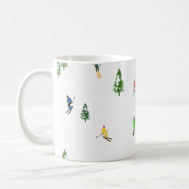 Colorful Retro Alpine Skiers Illustration Coffee Mug (Left)