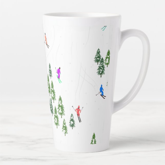 Colorful Retro Alpine Skiers Illustration Latte Mug (Right)