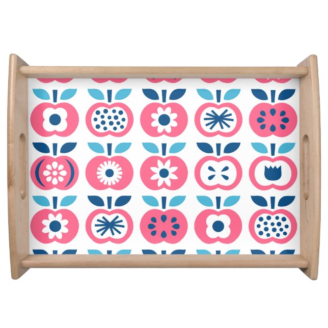 Colorful Retro Apple Seamless Pattern Serving Tray (Front)