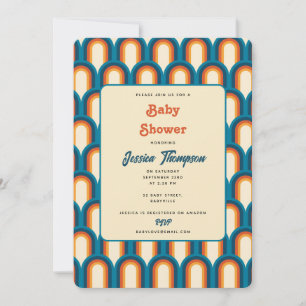 Colorful Retro Arch Rainbow Pattern Baby Shower Invitation