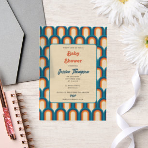 Colorful Retro Arch Rainbow Pattern Baby Shower Vellum Invitations