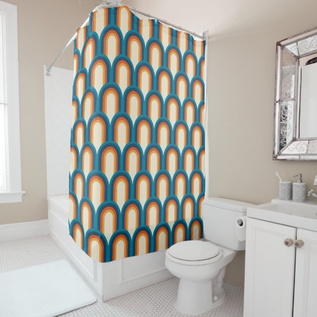 Colorful Retro Arch Rainbow Pattern Shower Curtain (In Situ)