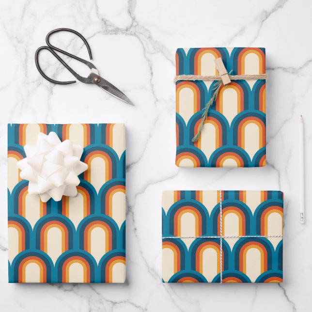 Colorful Retro Arch Rainbow Pattern Wrapping Paper Sheets (Front)