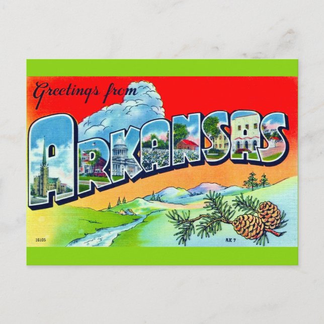 Colorful Retro Arkansas Postcard  (Front)