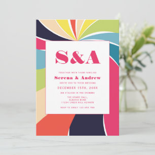 Colorful retro art wedding  invitation