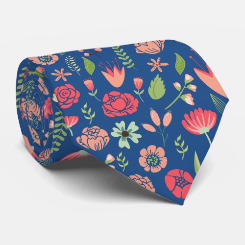 Colorful Retro Assorted Flowers Pattern 2 Tie