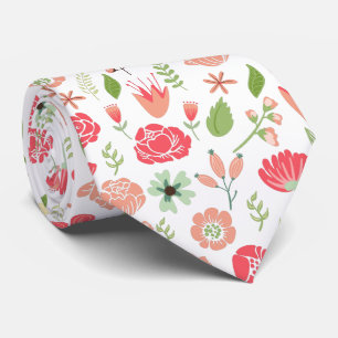 Colorful Retro Assorted Flowers Pattern Neck Tie