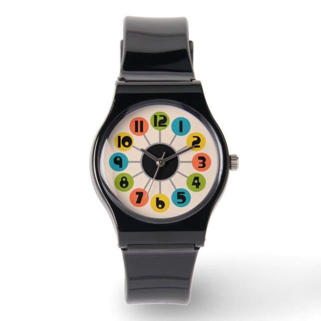 Colorful Retro Atomic Mid Century Modern Watch (Front)