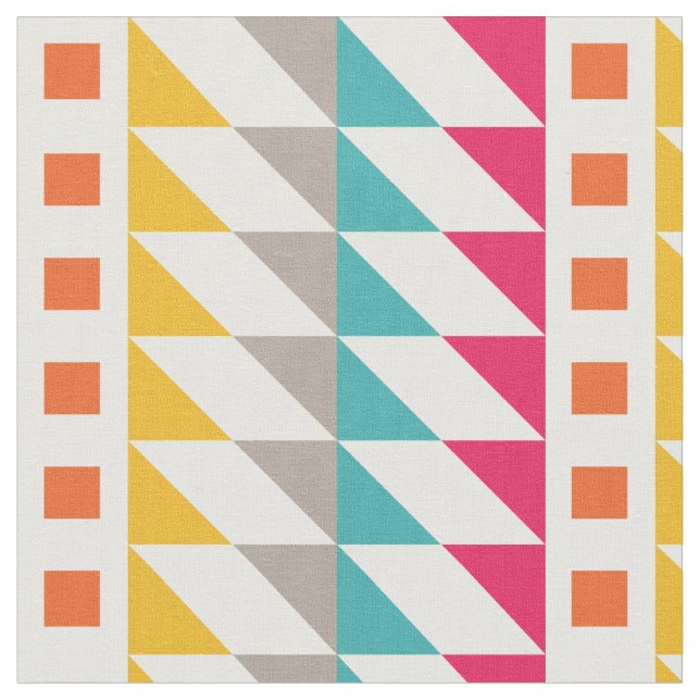 Colorful Retro Aztec Zigzag Squares Pattern Fabric (Close Up)