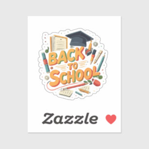Colorful Retro "Back to School" Cartoon Illustrati Sticker