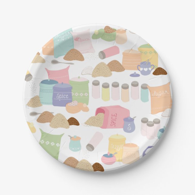 Colorful Retro Baking Ingredient Containers Paper Plates (Front)