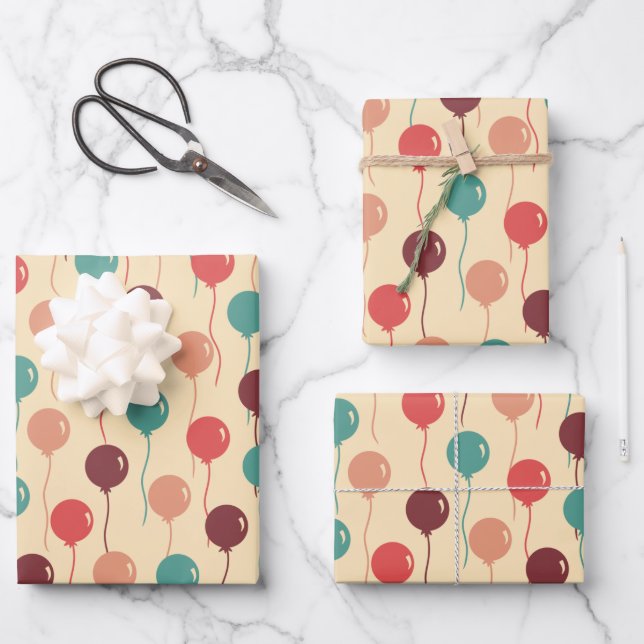 Colorful Retro Balloons Pattern Wrapping Paper Sheets (Front)