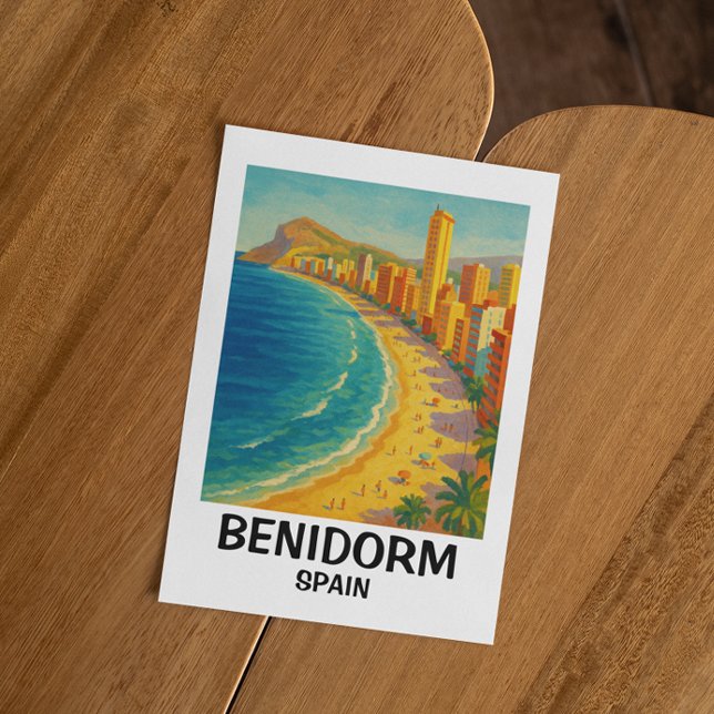 Colorful Retro Benidorm Spain Costa Blanca Travel Postcard (benidorm spain costa blanca postcard)