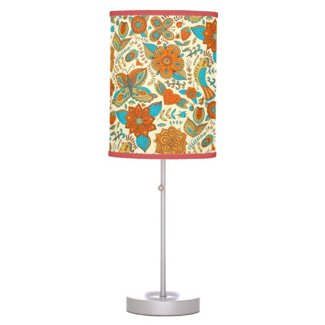Colorful Retro Birds Flowers & Butterfly's Pattern Table Lamp (Front)