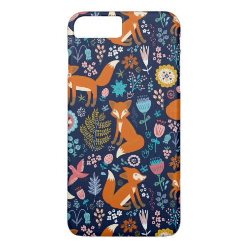 Colorful Retro Birds Foxes  Flowers Pattern iPhone 8 Plus7 Plus Case