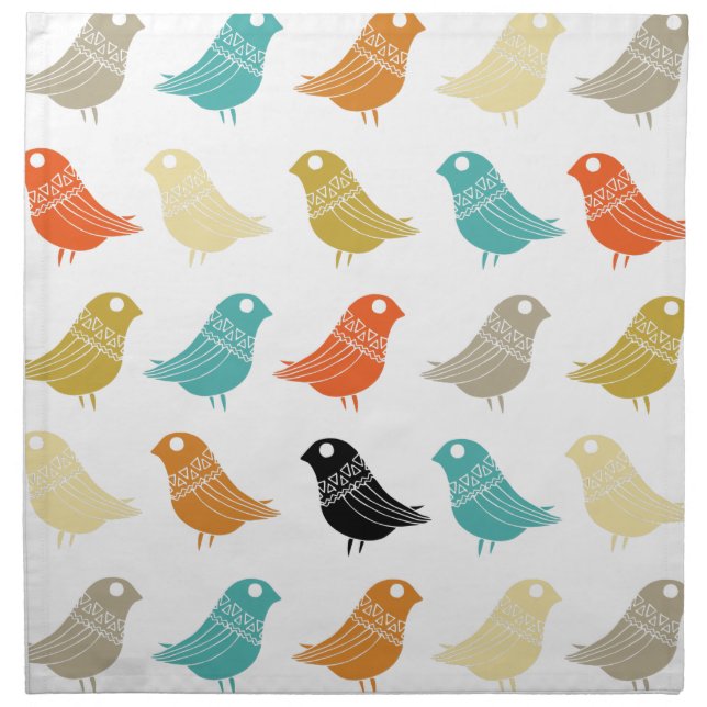 Colorful Retro Birds Mid Century Modern Cloth Napkin (Front)