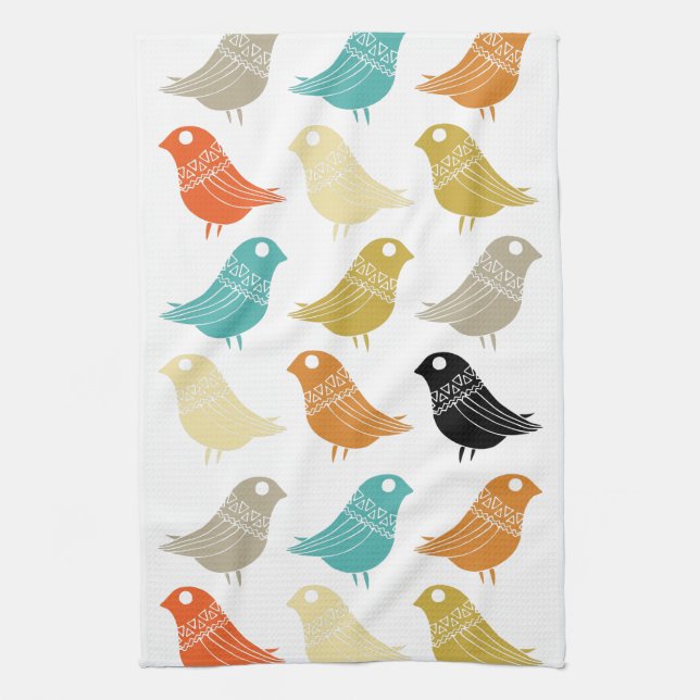 Colorful Retro Birds Mid Century Modern Hand Towel (Vertical)