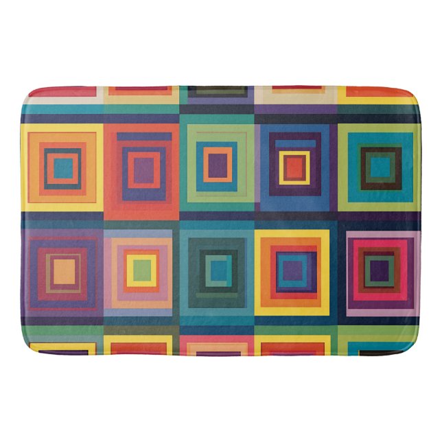 Colorful Retro Block Design Bath Mat (Front)