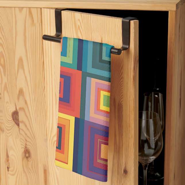 Colorful Retro Block Design Kitchen Towel (Thirds Fold)