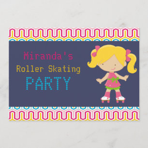Colorful Retro Blonde Roller Skating Party Invitation