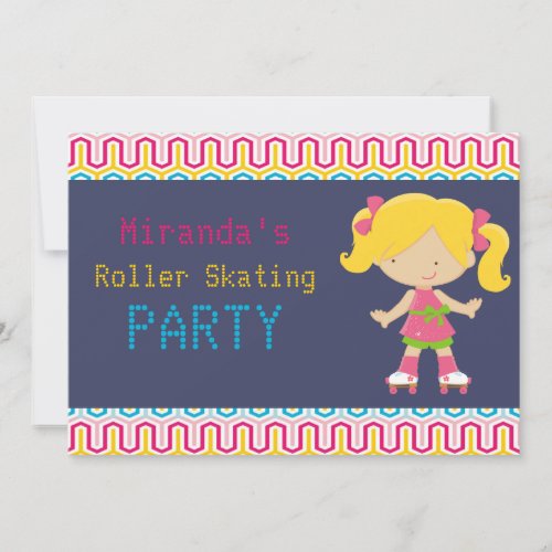 Colorful Retro Blonde Roller Skating Party Invitation