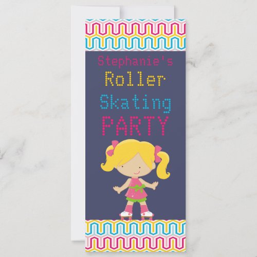 Colorful Retro Blonde v2 Roller Skating Party Invitation