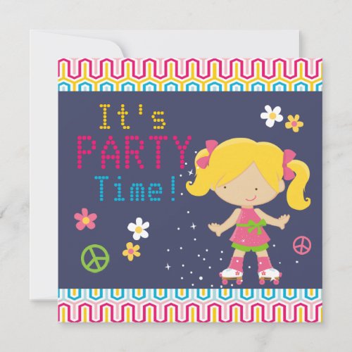 Colorful Retro Blonde v3 Roller Skating Party Invitation