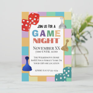 Colorful Retro Board Game Night Invitation