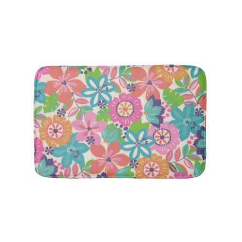 Colorful Retro Boho Girly Flower Hippie  Bath Mat