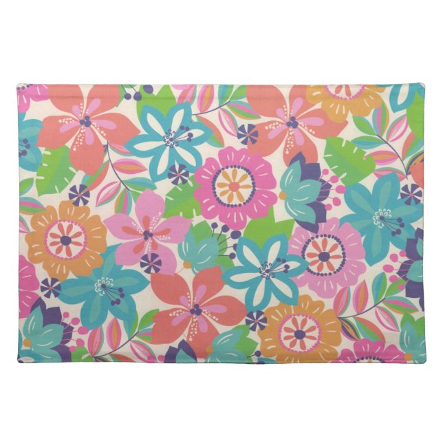 Colorful Retro Boho Girly Flower Hippie  Cloth Placemat (Front)