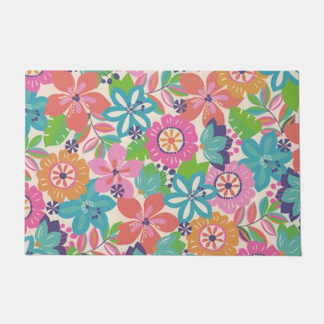 Colorful Retro Boho Girly Flower Hippie  Doormat (Front)