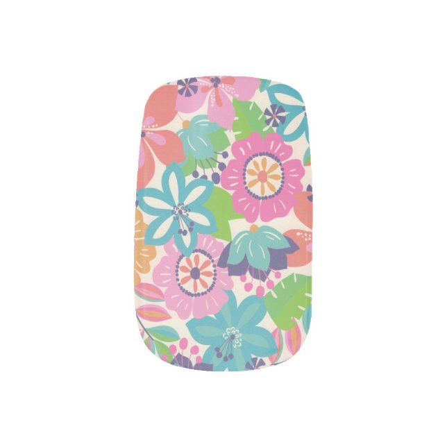 Colorful Retro Boho Girly Flower Hippie  Minx Nail Art (Left Thumb)