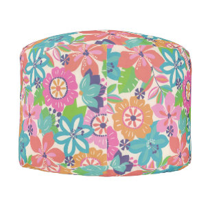 Colorful Retro Boho Girly Flower Hippie Pouf