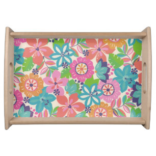 Colorful Retro Boho Girly Flower Hippie Serving Tray