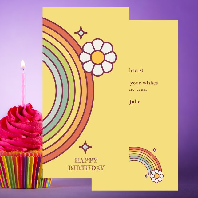 Colorful Retro Boho Happy Birthday Flat Card (Creator Uploaded)