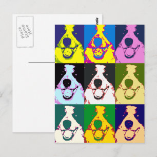 Colorful Retro Border Collie Pop Art Horizontal Postcard