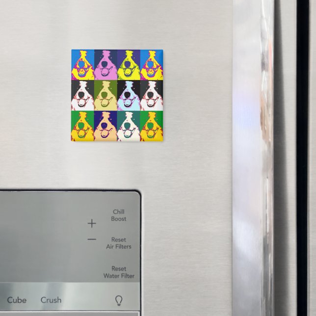Colorful Retro Border Collie Pop Art Square Magnet (In Situ (Fridge))