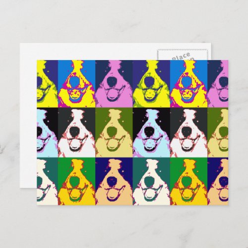 Colorful Retro Border Collie Pop Art Vertical Postcard