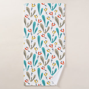 Colorful Retro Botanical Leaf Pattern Bath Towel