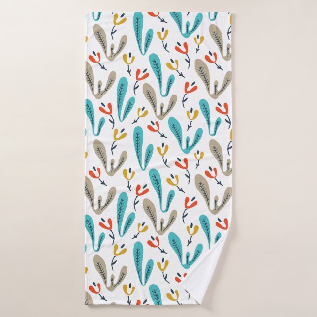 Colorful Retro Botanical Leaf Pattern Bath Towel (Bath Towel)